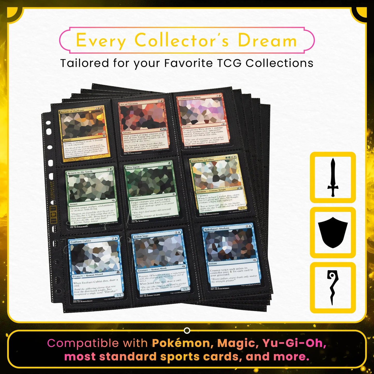 Legendary Protectors 50 Pack, 9 Pocket Double-Sided Side-Loading Black Trading Card Pages, Holds 900 Cards, Pocket Page Protectors for 3 Ring Binder, Sleeve Pages fit Comic Cards, Sports Cards Legendary Protectors