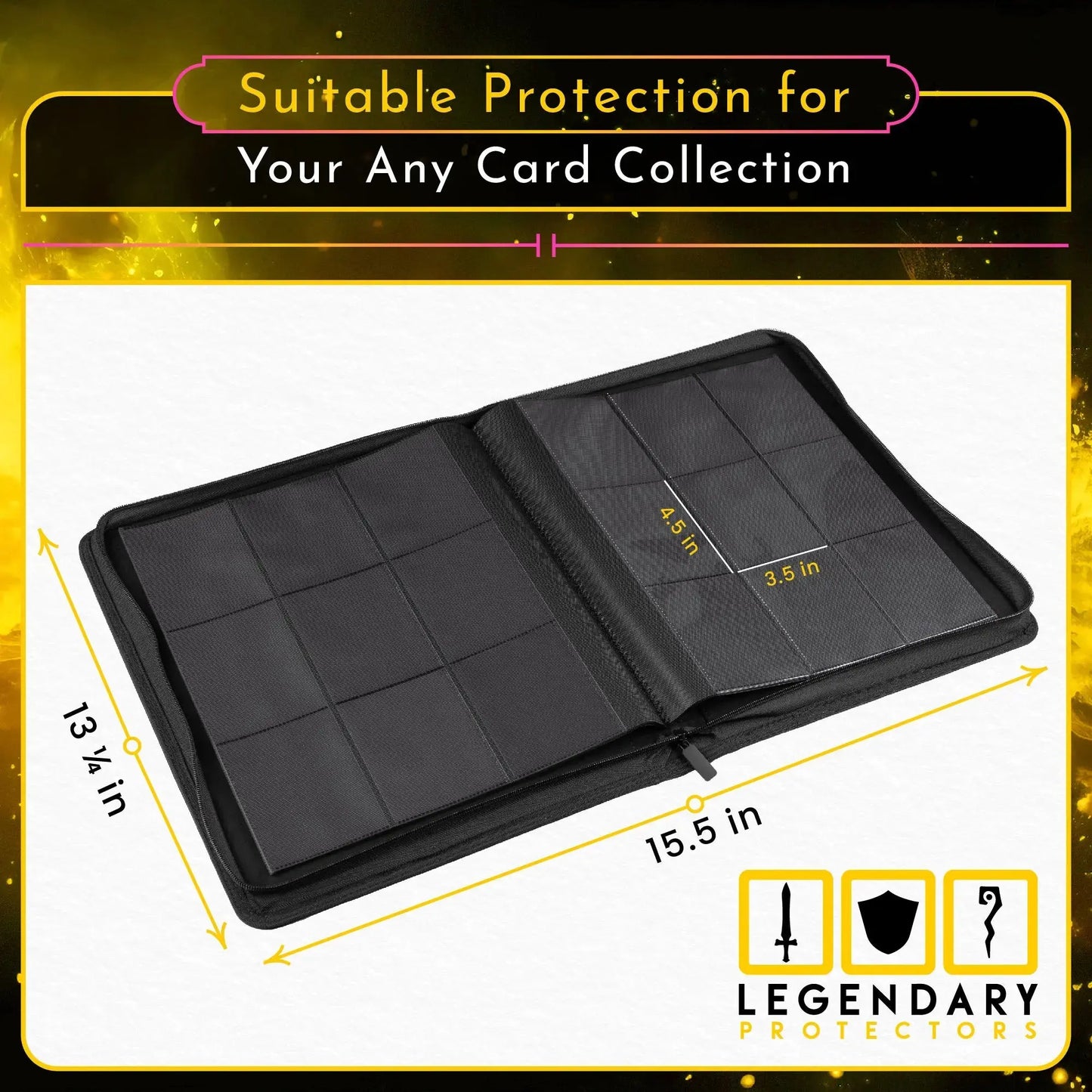 Legendary Protectors Toploader Binder, Holds 216 Toploaders, 9 Pocket, Double-sided Sleeves for 3" x 4" Rigid Card Holders, Ideal for Trading Cards or Sports Cards, Leather Reinforced, Stitched Edges Legendary Protectors