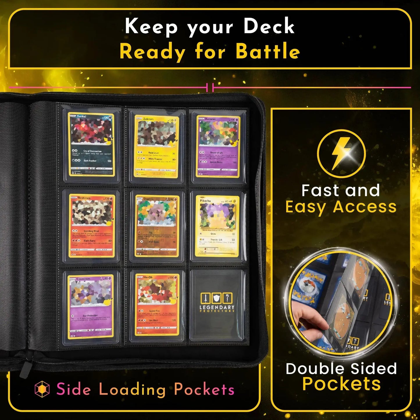 Legendary Protectors Toploader Binder, Holds 216 Toploaders, 9 Pocket, Double-sided Sleeves for 3" x 4" Rigid Card Holders, Ideal for Trading Cards or Sports Cards, Leather Reinforced, Stitched Edges Legendary Protectors