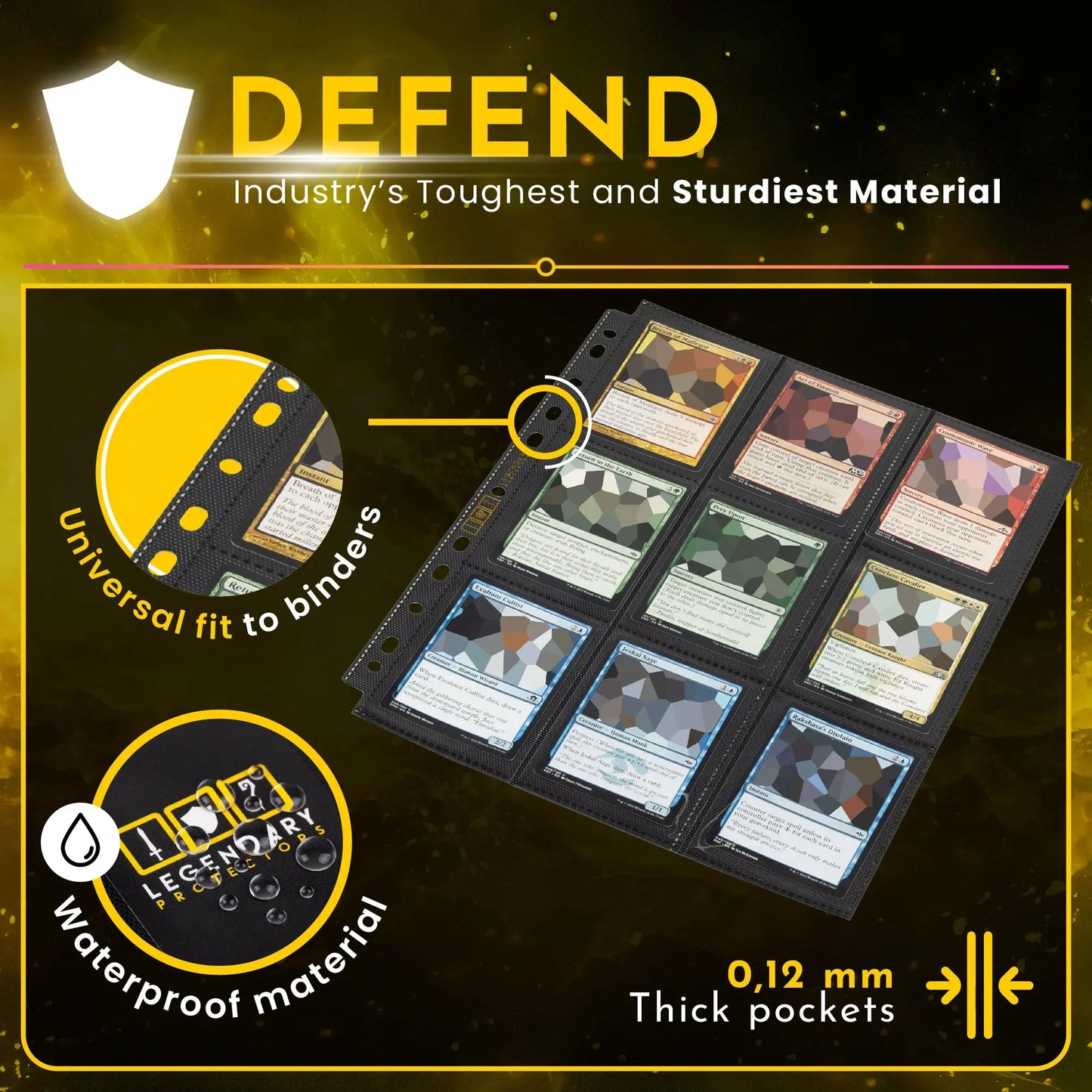 Legendary Protectors 50 Pack, 9 Pocket Double-Sided Side-Loading Black Trading Card Pages, Holds 900 Cards, Pocket Page Protectors for 3 Ring Binder, Sleeve Pages fit Comic Cards, Sports Cards Legendary Protectors