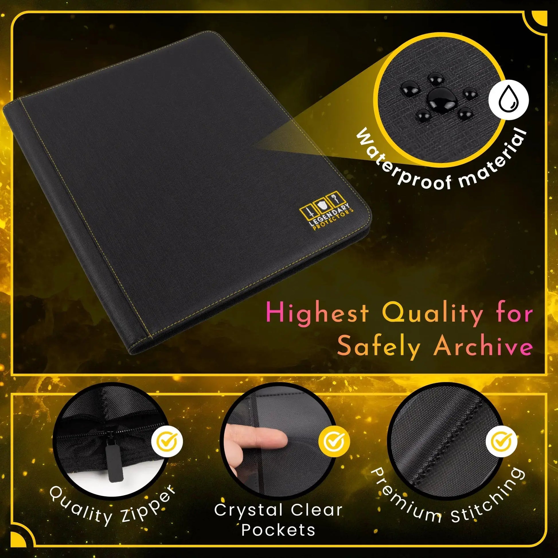 Legendary Protectors Toploader Binder, Holds 216 Toploaders, 9 Pocket, Double-sided Sleeves for 3" x 4" Rigid Card Holders, Ideal for Trading Cards or Sports Cards, Leather Reinforced, Stitched Edges Legendary Protectors